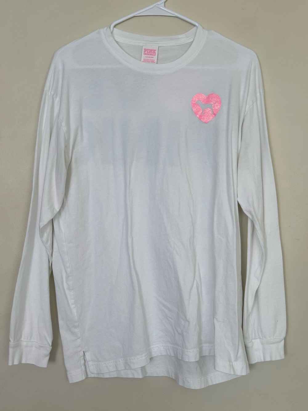 Kids Long Sleeve White Tee with Pink Heart Graphic
